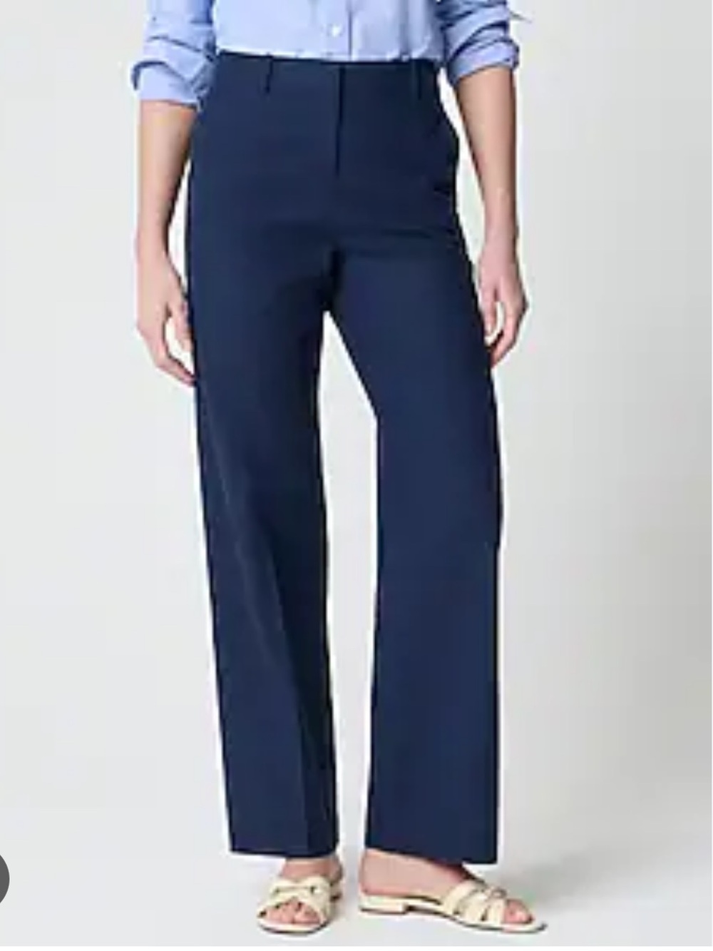 J. Crew Factory Linen-blend Remy full-length wide-leg pant - Navy